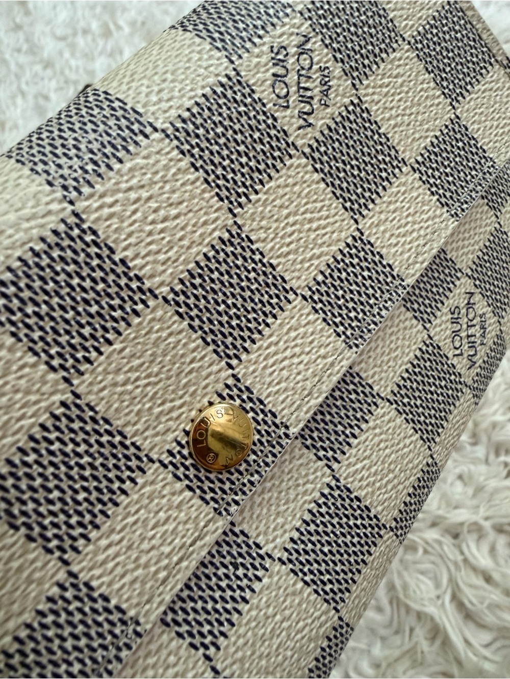 Louis Vuitton Damier Azur Checkered Fold Wallet - Cream & Navy - Picture 10 of 14